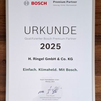 Urkunde der Auszeichnung als Bosch Premium Partner 2025